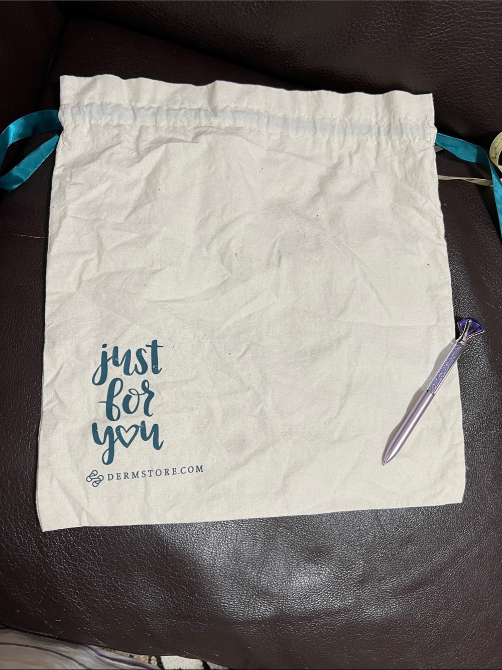 Just For You Drawstring Gift Bag - White with Teal Script